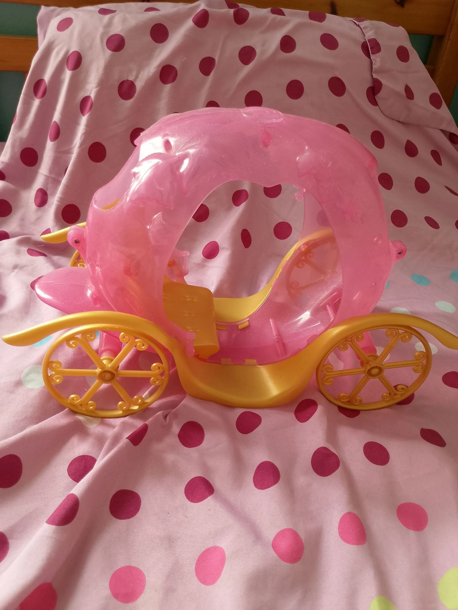 Roze glitter en gouden plastic poppenwagen, prinsesstijl – photo 8